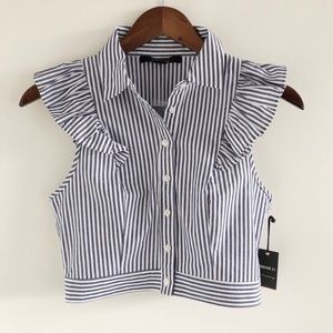 NWT Forever 21 S Blue & White Stripe Crop Blouse